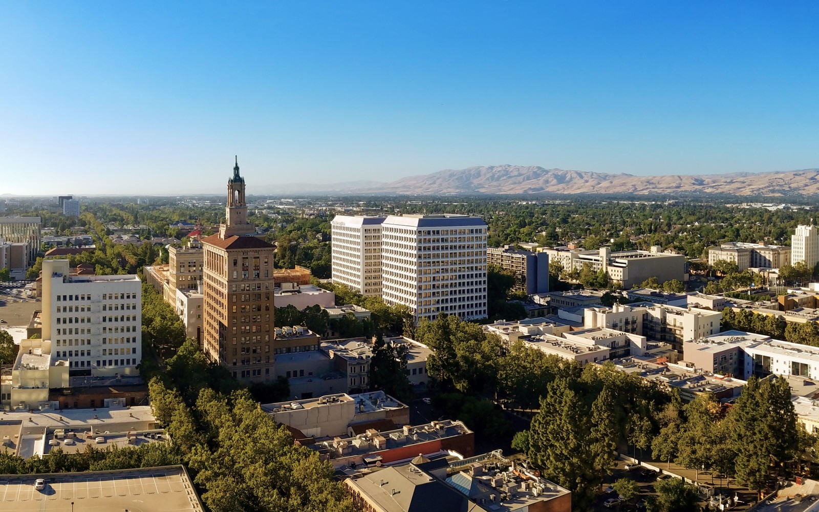 Aerial view of downtown San Jose and the surrounding valley